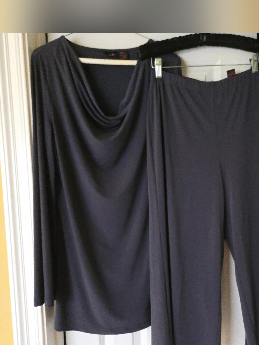 Shape FX Draped Neck Wide-Leg Jumpsuit Set - Charcoal Gray Large Shapewear